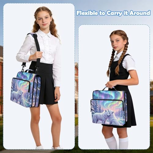 Wolves 2-inch 3 Ring Zipper Binder with Shoulder Strap Holds 14 Inch Laptop for Students and Office - color: Wolves