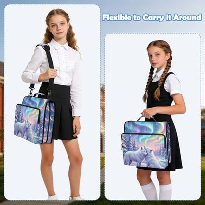 Wolves 2-inch 3 Ring Zipper Binder with Shoulder Strap Holds 14 Inch Laptop for Students and Office - color: Wolves