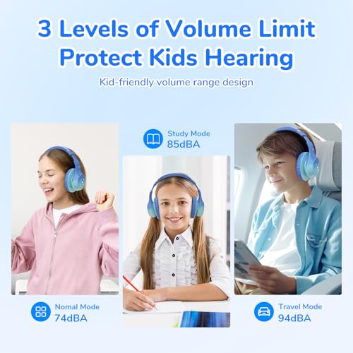 EarFun K4 Kids Bluetooth Headphones, Wireless Headphones with LED Lights | 74/85/94dBA Volume Limited, Built-in Mic, 90H Playtime, Bluetooth 5.4 Over Ear Headphone for iPad/Tablet/PC/School, Green - color: Green