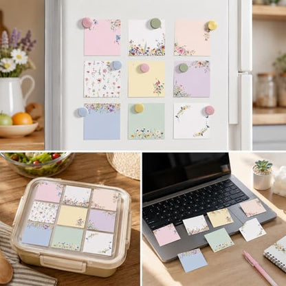 Wildflower Sticky Notes Gifts, 9 Pack Flower Notepads 3x3 Inches, Floral Spring Summer Self-Adhesive Memo Pads, School Teacher Office Study Supplies Gift (450 Sheets) - style: Wildflower