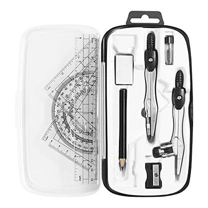 Unjoo Math Geometry Kit Sets 10 Piece Student Supplies, Compass Set, Black | Shatterproof Storage Box,Rulers,Protractor,Compass,Eraser,Pencil Sharpener,Lead Refills,for Classroom - color: Black1