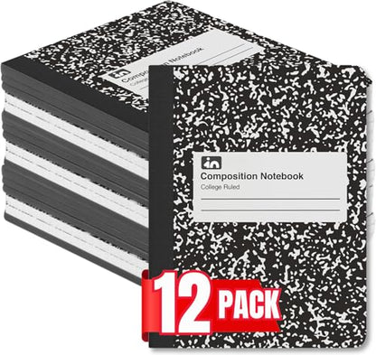 1InTheOffice College Ruled Composition Notebook, Marbled Composition Notebook, 9.75" x 7.5", Black Marble Cover, 100 Sheets/Pack, 12 Pack