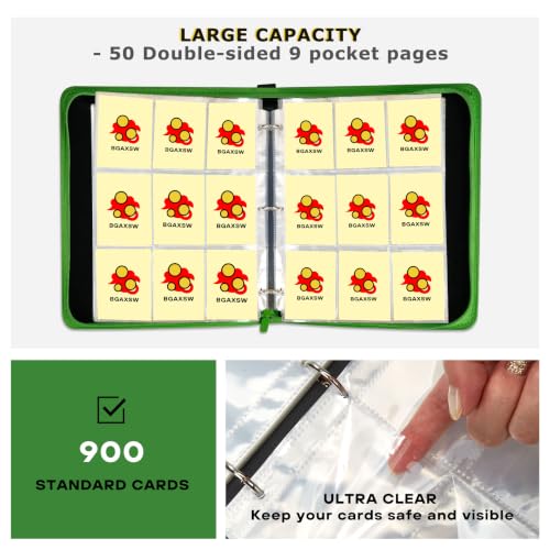 9-Pocket Trading Card Binder, PU Leather Zip Card Binder Album Holds 900 Cards for TCG, Sports Cards, Collectible Cards（CARTOON） - color: Cartoon1