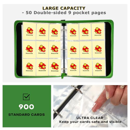 9-Pocket Trading Card Binder, PU Leather Zip Card Binder Album Holds 900 Cards for TCG, Sports Cards, Collectible Cards（CARTOON） - color: Cartoon1