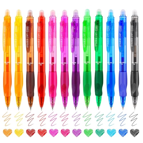 USUAL Retractable Erasable Gel Pens 12 Assorted Colors 0.5mm Smooth Writing, Make Mistakes Disappear, Office & Back-to-School Supplies (12 Colors) - color: 12 Colors