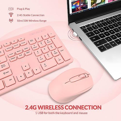 Wireless Keyboard and Mouse Combo - Rii Standard Office PC Keyboard and Optical Wireless Mice (Pink) - color: PINK