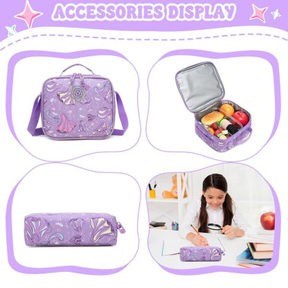 Rolling Backpack for Girls Rolling Bag Kids Rolling Suitcase with Lunch Box Pencil Case for Elementary Student Travel Luggage Girls - color: zihuangguan