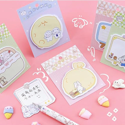 144 Sheets Cute Sticky Notes, Kawaii Cartoon Sticky Note with 12 Different Shapes, Mini Markers Flags Self-Stick Memo Pads for Students Supplies, Assorted Animals Memo Notes 2.4 * 2.4in