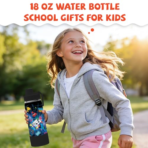 Gamer Gifts for Boys Kids - 18oz Gaming Water Bottle Stainless Steel, Insulated Straw Lid Leak Proof, BPA Free Metal Thermos for Teen Boys Girls, Video Game Party Favors Travel School（Game1） - color: Game1