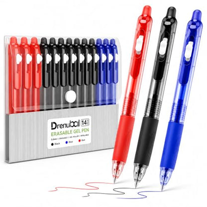 14 Pack Erasable Pens, 8 Black 3 Blue 3 Red Erasable Gel Pens, 0.6mm Fine Point Retractable Refillable Gel Ink Pens with Eraser, Soft Grip Click Pens for School Office Teachers - color: 3 Color 14 Pack Black Blue Red