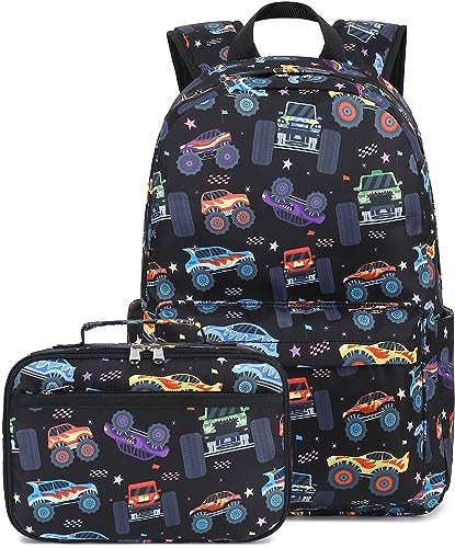 CAMTOP Backpack for Kids, Boys Girls Preschool Backpacks with Lunch Box Toddler Kindergarten School Bookbag Set - color: 0025 Monst Truck