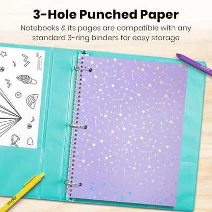 Yoobi College Ruled 8 x 10.5” Spiral Notebook Set – 3-Pack of 1 Subject Notebooks, Pink, Purple & Black Celestial Patterns – 150 Perforated 3-Hole Punched Sheets - color: Holographic Constellation, size: Pack of 3