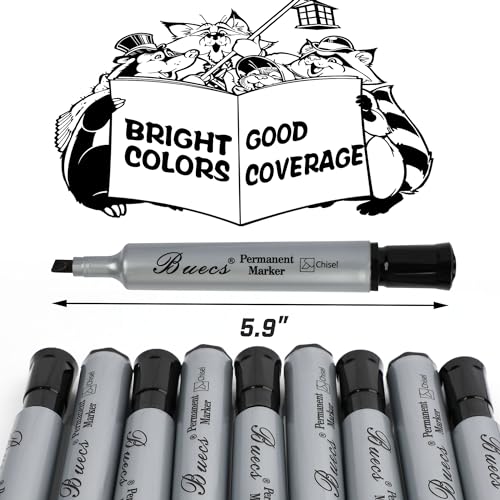 Buecs Permanent Markers, 80 Count Black Permanent Markers, Chisel tip, Waterproof &Fade Resistant, Quick Drying, Office Supplies for School, Office, Home