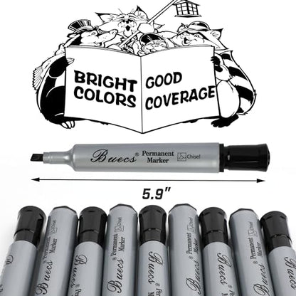 Buecs Permanent Markers, 80 Count Black Permanent Markers, Chisel tip, Waterproof &Fade Resistant, Quick Drying, Office Supplies for School, Office, Home