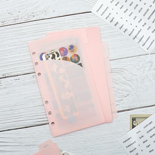 Mogoostry 12pcs Pink A6 Binder Pockets Cash Envelopes Pink Divider Pocket with 6Tabs and Label Sticker A6 Budget Sheet Sleeves Two Pockets Folder Binder Inserts Money Organizer - color: 12pcs Pink Envelope