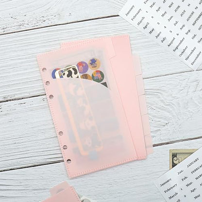 Mogoostry 12pcs Pink A6 Binder Pockets Cash Envelopes Pink Divider Pocket with 6Tabs and Label Sticker A6 Budget Sheet Sleeves Two Pockets Folder Binder Inserts Money Organizer - color: 12pcs Pink Envelope