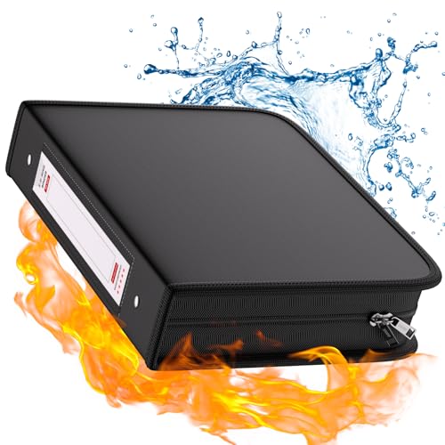 Fireproof 3 Ring Binder with Zipper, 2 Inch D Rings Hold up 450 Sheets of 8.5" x 11" (A4), Compatible with Clear Page Protectors, Built-in net and Pen Holder (1 Pcs, Black, 2") - color: Black, size: 2", style: 1 Pcs