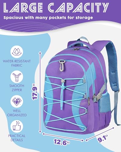 BLUEFAIRY Middle High School Backpack for Boys Girls Large Bookbag with Laptop Compartment Back to School Book Bags for Teens Teenagers Mochilas Escolares para Niños Niñas (Purple/Blue, Solid) - color: Purple/Blue