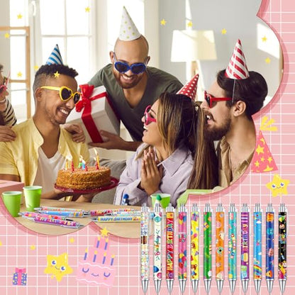 Cholemy 48 Pieces Happy Birthday Pens Bulk Happy Birthday Ballpoint Pens Colorful Cake Balloon Black Ink Gift for Party Supplies - style: Happy Birthday