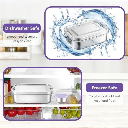 HaWare Large Stainless Steel Bento Lunch Box, 47oz (1400ml) with Divider | 3 Compartment, Purple Condiment Container &Carrying Bag Included, Leak-Proof, Dishwasher Safe - color: Lilac Purple, size: 47oz-(1400ml)