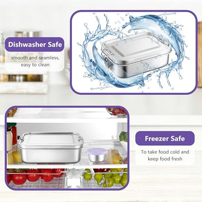 HaWare Large Stainless Steel Bento Lunch Box, 47oz (1400ml) with Divider | 3 Compartment, Purple Condiment Container &Carrying Bag Included, Leak-Proof, Dishwasher Safe - color: Lilac Purple, size: 47oz-(1400ml)
