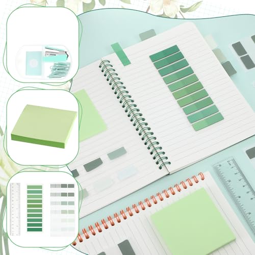 Eersida 74 Pcs Aesthetic School Supplies with Large Pencil Pouch 5 Ink Gel Pens 12 Highlighters 6 Mechanical Pencils 0.5mm 9 Color Pens 4 Note Pads Set for Student Stationary (Green,Nature Style) - color: Green, style: Nature Style