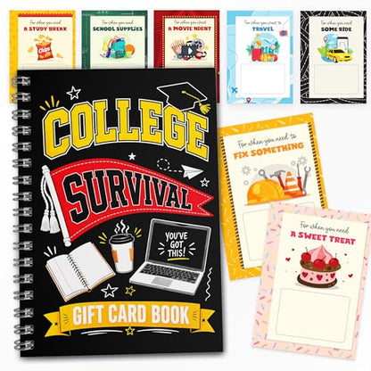 Hangwoous College Survival Gift Card Book, College Care Package Cash Gifts | 7X5 Inch 24 Pages Card Book For Grads, Going Away To College Care Package And High School Grad Gift - color: Black