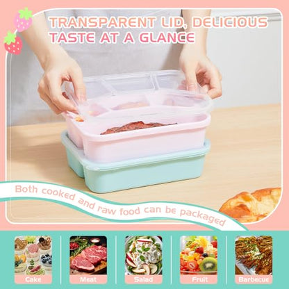 Honeydak 5 Pack Snack Containers 4 Compartment Bento Snack Boxes Reusable Lunchable Containers with Lids Divided Meal Prep Lunch Food Storage Box for School Work Travel(Macaroon,Mixed) - color: Macaroon, style: Mixed