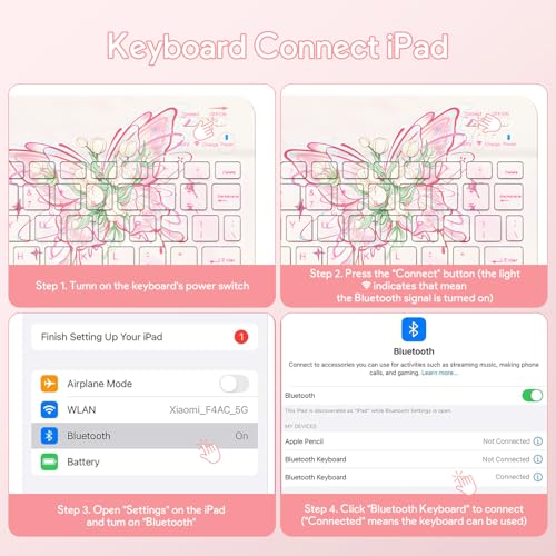 YBING Keyboard Case for iPad 10th Gen 10.9 inch(2022) & 11th Gen(A16, 2025), Painted Patterns Detachable Keypad & Rotatable Magnetic Case with Pencil Holder (Butterfly Pink) - color: Butterfly Pink