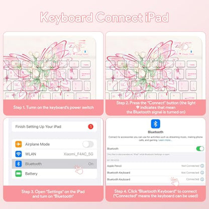 YBING Keyboard Case for iPad 10th Gen 10.9 inch(2022) & 11th Gen(A16, 2025), Painted Patterns Detachable Keypad & Rotatable Magnetic Case with Pencil Holder (Butterfly Pink) - color: Butterfly Pink