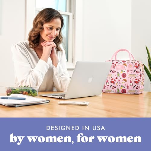 Fit & Fresh Bloomington Lunch Bag for Women - Insulated Large Lunch Box for Work with Containers, Leak-Resistant, Stain-Resistant, Zipper Closure, Pink Pasta Dinner - color: Pink Pasta Dinner