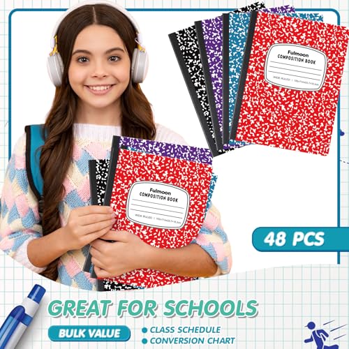 Fulmoon 48 Pcs Composition Notebook Wide Ruled Hard Cover Notebook 30 Sheets/60 Pages for School College Journal Writing Programs Art Recipes 10.12 x 7.2 Inch, Colorful - style: Wide Ruled
