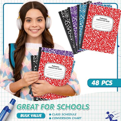 Fulmoon 48 Pcs Composition Notebook Wide Ruled Hard Cover Notebook 30 Sheets/60 Pages for School College Journal Writing Programs Art Recipes 10.12 x 7.2 Inch, Colorful - style: Wide Ruled