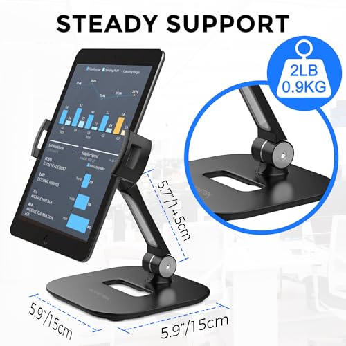 AboveTEK Tablet Stand Holder, Stylish Aluminum iPad Stands, Foldable 360° Swivel Table Stand Holder fits 4-11" Tablets/Smartphones for Kitchen Bedside Office POS Showroom Reception (Black) - color: Black, size: 4"-11"