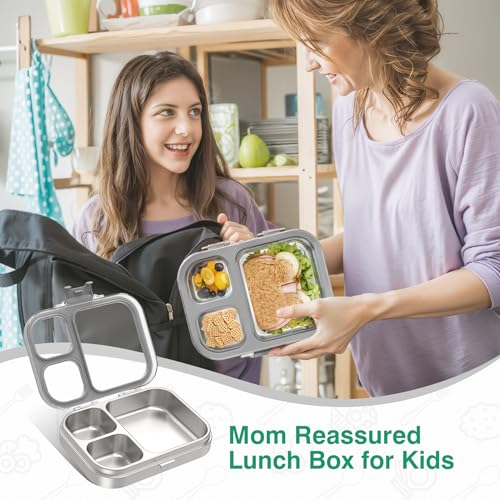 HOMEKOL Stainless Steel Bento Lunch Box, Grey, 3.3Cups | 3-Compartment,Leak-Proof, for Kids & Adults, BPA-Free, Dishwasher Safe, Clear Tritan Lid, 800ml (Not Insulated) - color: Gray, size: 27oz (800ml)