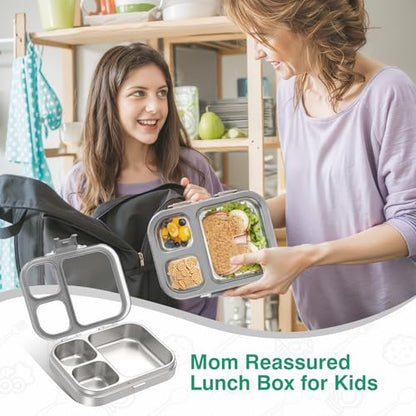 HOMEKOL Stainless Steel Bento Lunch Box, Grey, 3.3Cups | 3-Compartment,Leak-Proof, for Kids & Adults, BPA-Free, Dishwasher Safe, Clear Tritan Lid, 800ml (Not Insulated) - color: Gray, size: 27oz (800ml)