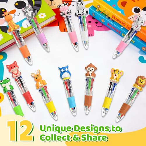 Animal Party Favors Animal Pens Multicolor Pen in One Cute Fun 4-in-1 Pens Bulk Cool Ballpoint Pens for Birthday Gifts Teacher Supplies (Animal, 12) - style: Animal