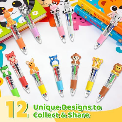 Animal Party Favors Animal Pens Multicolor Pen in One Cute Fun 4-in-1 Pens Bulk Cool Ballpoint Pens for Birthday Gifts Teacher Supplies (Animal, 12) - style: Animal