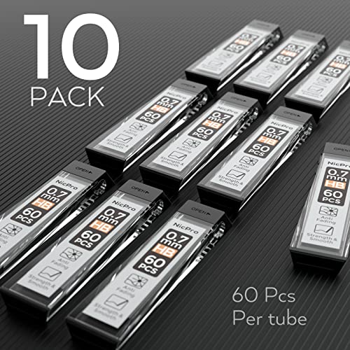 Nicpro 600 PCS Lead Refills 0.7mm HB #2 Break Resistant Mechanical Pencil Refills 0.7 mm, 60 Pack Per Tube, 10 Tubes - size: 60 Count (Pack of 10), style: 0.7 HB