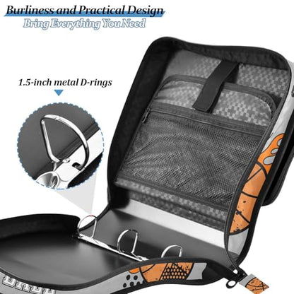 Basketball 3 D-Ring Binder Bag Multi-Pocket Zipper Organizer | with Handle and Detachable Shoulder Strap Holds 500 Sheets for School Office Supplies - color: Dhb-108