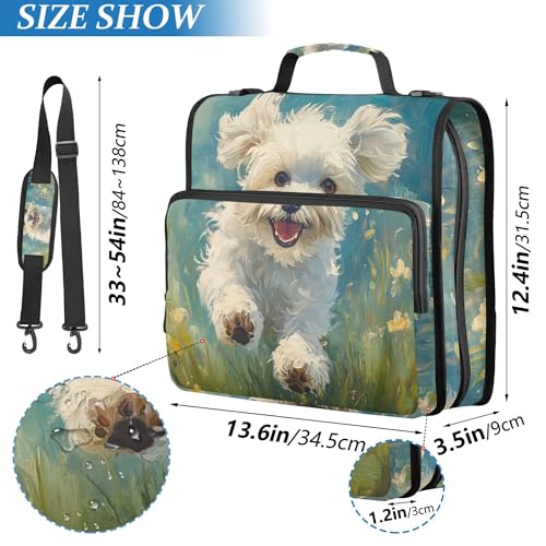 Cute Running Puppy Zipper Binder with Shoulder Strap, 500 Sheets Capacity, Multiple Pockets 1.5Inch 3 Ring Zipper Binder - color: Cute Running Puppy