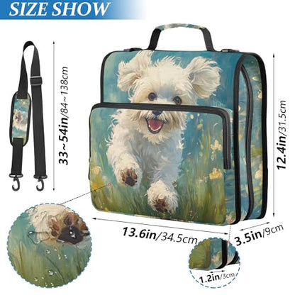 Cute Running Puppy Zipper Binder with Shoulder Strap, 500 Sheets Capacity, Multiple Pockets 1.5Inch 3 Ring Zipper Binder - color: Cute Running Puppy