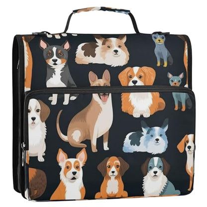 3 Ring Zipper Binder With Shoulder Strap Documents Storage Organizer Animal Dog - color: Animal Dog