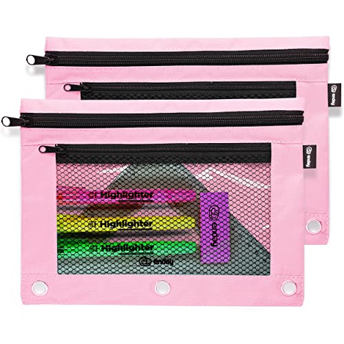 Enday Pink Pencil Pouch For 3 Ring Binder, Zippered Binder Pencil Pouches, 3 Ring Pencil Pouch for Binder, Pencil Case for Binder, Large Pencil Bags for School, Home, and Office (2 Pack) - color: Pink, size: 2