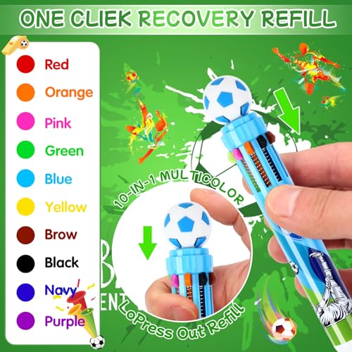24 Set Soccer Party Favors Bulk Soccer Pens for Kids 10-in-1 Multicolor Pens with Cards Bags for Birthday Classroom Prizes Goodie Bags Stuffers Supplies - style: Soccer