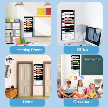 ALSLEA Hanging File Organizer 8 Pockets 15¾”W Legal/ Letter Size Paper Organizer, Pocket Chart for Classroom , Mail Organizer Wall Mounted, Over the Door Organizer with 12 Nameplate, 5 Hooks (Black) - size: 8 Pockets Black