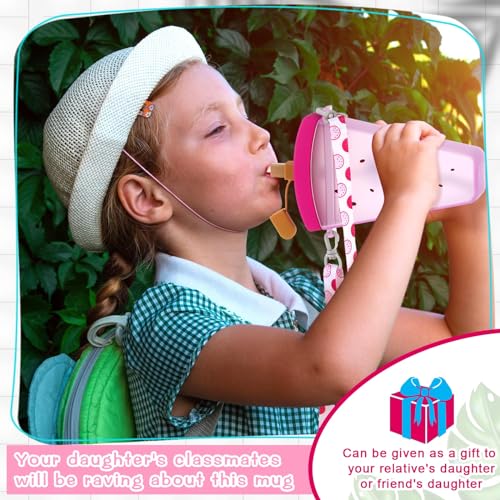 Patelai 8 Pcs Cute Water Bottles with Straw Kawaii Watermelon Ice Cream Cups Leak Proof Drinking Bottles with Adjustable Shoulder Strap for Sports Travel Camping(Classic Style) - style: Classic