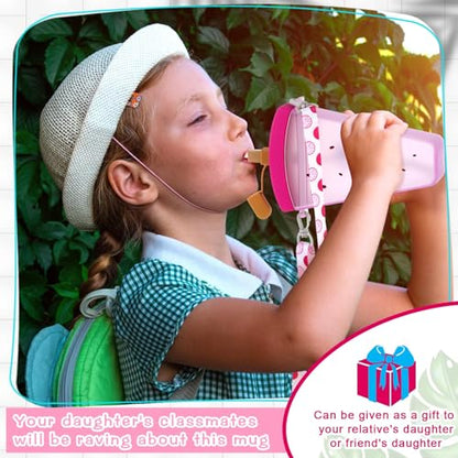 Patelai 8 Pcs Cute Water Bottles with Straw Kawaii Watermelon Ice Cream Cups Leak Proof Drinking Bottles with Adjustable Shoulder Strap for Sports Travel Camping(Classic Style) - style: Classic
