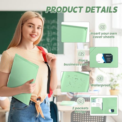 Henoyso 60 Pack Plastic Folders with Clear Front Pockets Bulk Heavy Duty File Folders with 2 Pockets and Card Slot for Student Teacher Back to School Supplies Office Presentation (Light Green) - color: Light Green