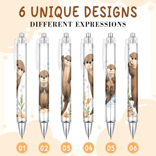 6-Piece Cute Otter Pen Set, Funny Animal Ballpoint Pens for Women Men Kids Teens, Gift for Her Him Friends Coworkers, Birthday Christmas Valentines Easter Gift, School Supplies Desk Accessories